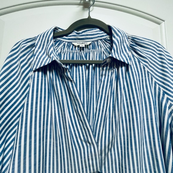 Max Studio London Women’s XL Blue and White Striped Blouse Puffy Slit Sleeves - Picture 2 of 8